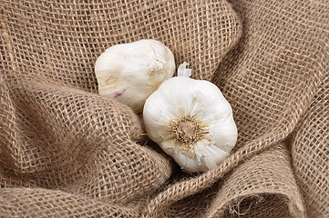 Image showing Garlic on jute