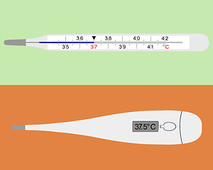 Image showing Illustration of analog and digital clinical thermometers on gray