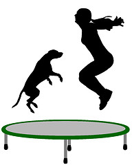 Image showing Woman and dog trampoline