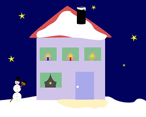 Image showing Christmas house with snowman in front