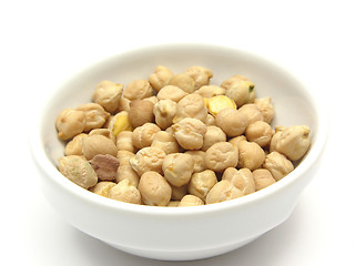 Image showing One bowl of ceramic with garbanzos on white