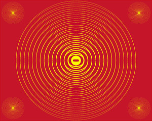 Image showing Four small and one big  yellow circles on red background