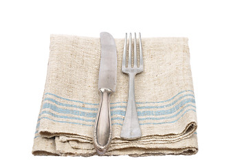 Image showing Ancient cutlery on linen