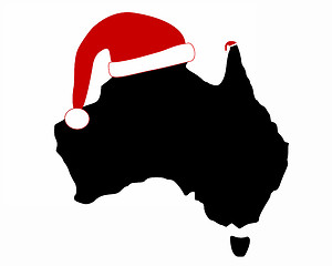 Image showing The australian continent with two Santa Claus caps