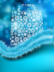 Image showing Bag for shopping with snowflakes, on blue. EPS 8