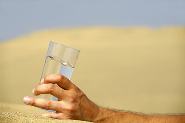 Image showing Hand and water in desert