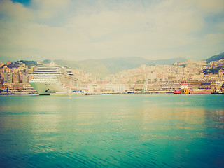 Image showing Retro look View of Genoa Italy from the sea