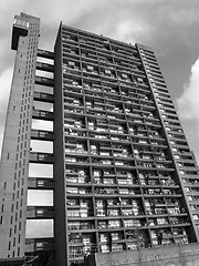 Image showing Black and white Trellick Tower in London