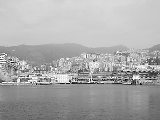 Image showing Black and white Porto Vecchio old harbour in Genoa