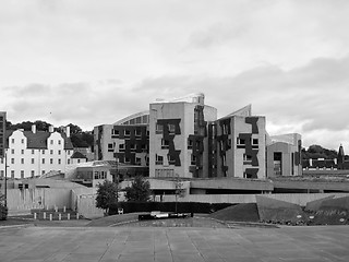 Image showing Black and white The Scottish Parliament, Edinburgh