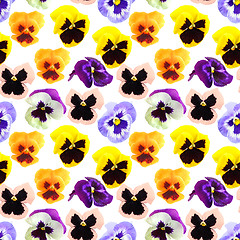 Image showing Seamless pattern of pansyes flowers