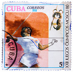 Image showing Stamp printed in CUBA shows Javelin throwing, with inscription a