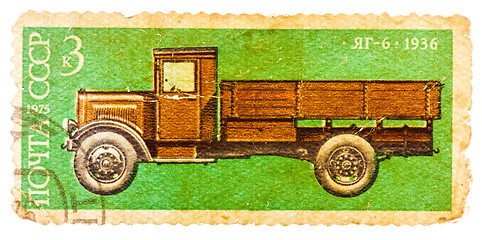 Image showing Stamp printed in Russia, shows retro truck