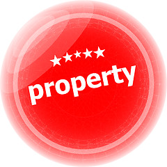 Image showing property word on red stickers button, label