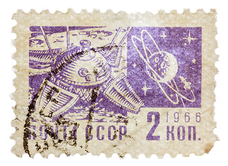 Image showing Postcard printed in the USSR shows The space exploration