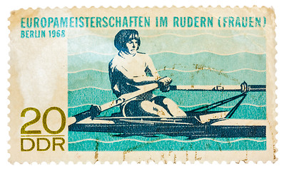 Image showing Postcard printed in the DDR shows Championship European Rowing (