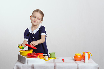 Image showing Girl hostess pickle soup