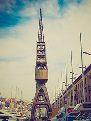 Image showing Retro look Old crane at Genoa harbour