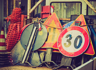 Image showing Retro look Roadworks signs