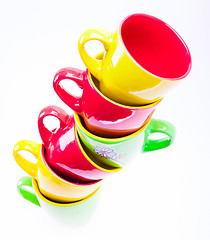 Image showing Beautiful Yellow, Red, Green Color Cups