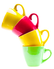 Image showing Beautiful Yellow, Red, Green Color Cups
