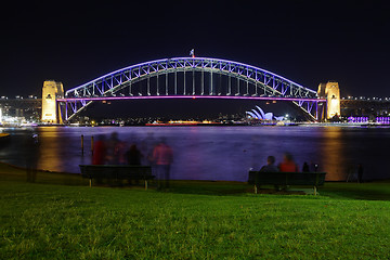 Image showing Vivid Sydney - Sydney Harbour Bridge in colour at night