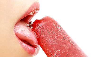 Image showing ice-cream, lips and tongue