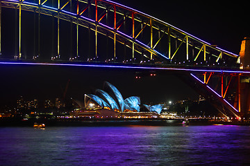 Image showing Sydney Harbour Bridge and Sydney Opera House duirng Vivid festiv