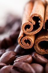 Image showing cinnamon sticks and coffee beans 