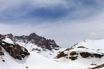 Image showing Snow mountains in fog