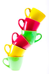 Image showing Beautiful Yellow, Red, Green Color Cups