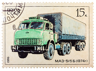 Image showing Stamp printed in Russia, shows retro truck MAZ - 515 B