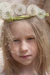 Image showing little girl in white dandelion garland