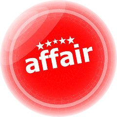 Image showing affair word red stickers, icon button, business concept