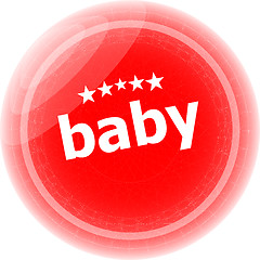 Image showing baby word on red stickers button, label