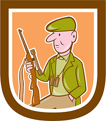 Image showing Hunter Holding Rifle Shield Cartoon