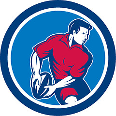 Image showing Rugby Player Passing Ball Circle Retro