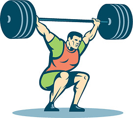 Image showing Weightlifter Lifting Barbell Retro