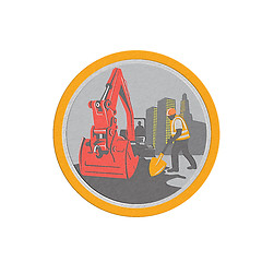 Image showing Metallic Mechanical Digger Construction Worker Circle