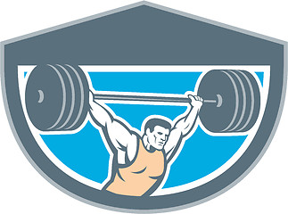 Image showing Weightlifter Lifting Barbell Shield Retro