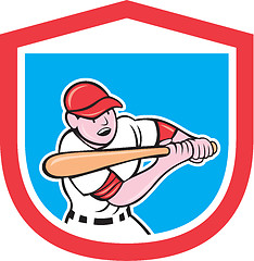 Image showing Baseball Player Batting Shield Cartoon