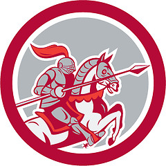 Image showing Knight Riding Horse Lance Circle Cartoon