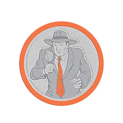 Image showing Metallic Detective Holding Magnifying Glass Circle Retro