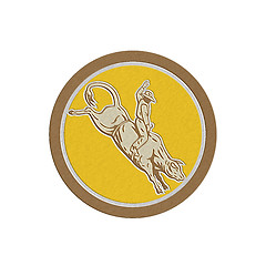 Image showing Metallic Rodeo Cowboy Bull Riding Retro Circle