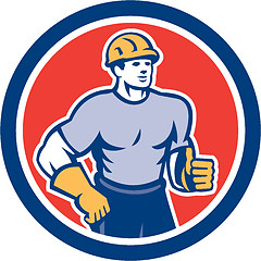 Image showing Construction Worker Thumbs Up Circle Retro