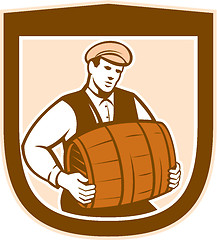 Image showing Bartender Carrying Keg Shield Retro