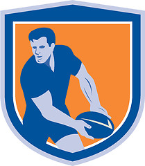 Image showing Rugby Player Passing Ball Shield Retro