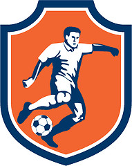 Image showing Soccer Player Kicking Ball Shield Retro