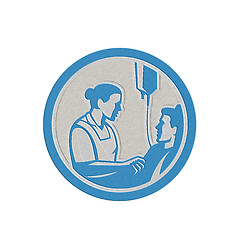 Image showing Metallic Nurse Tending Sick Patient Circle Retro