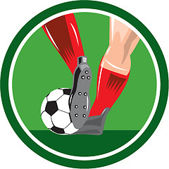 Image showing Foot Kicking Soccer Ball Retro